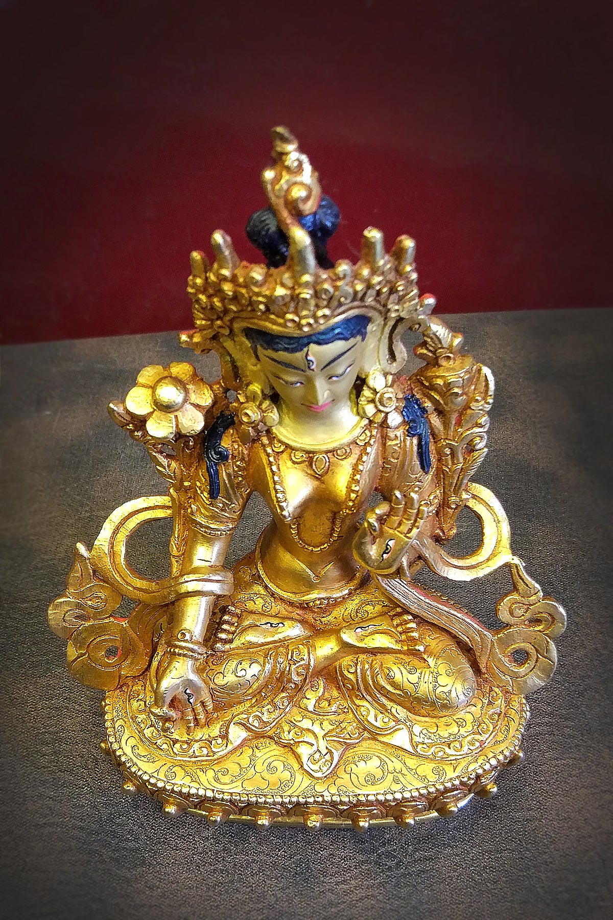 White Tara Statue, fully gold plated and hand carved Tara Statue 6"
