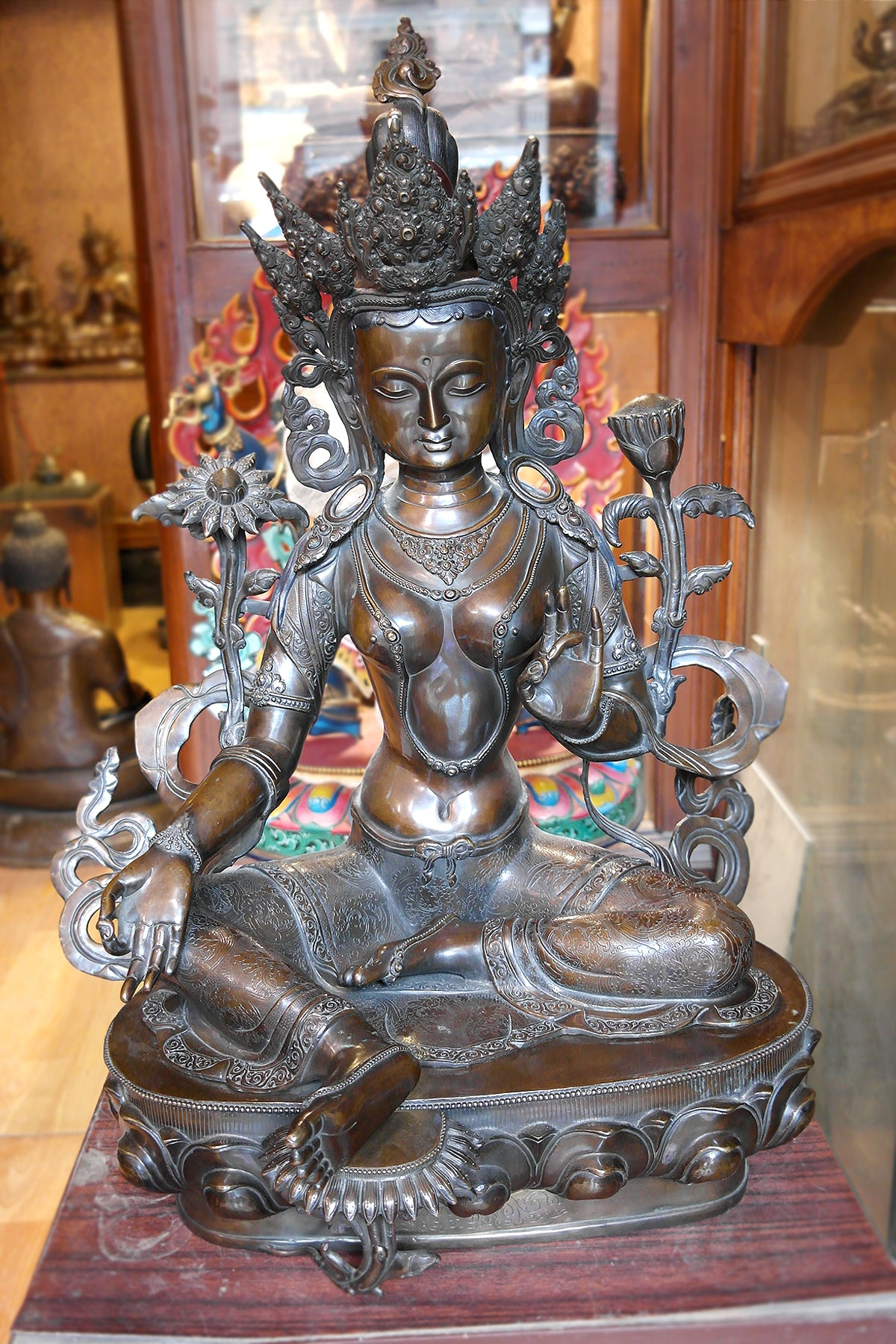 Masterpiece Copper Oxidized Green Tara Statue from Nepal 25"