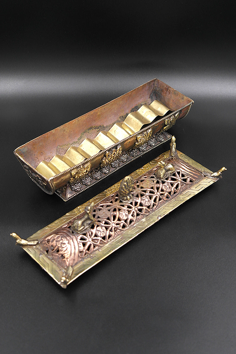 Eight Auspicious Symbols Carved Tibetan Copper Incense Burner