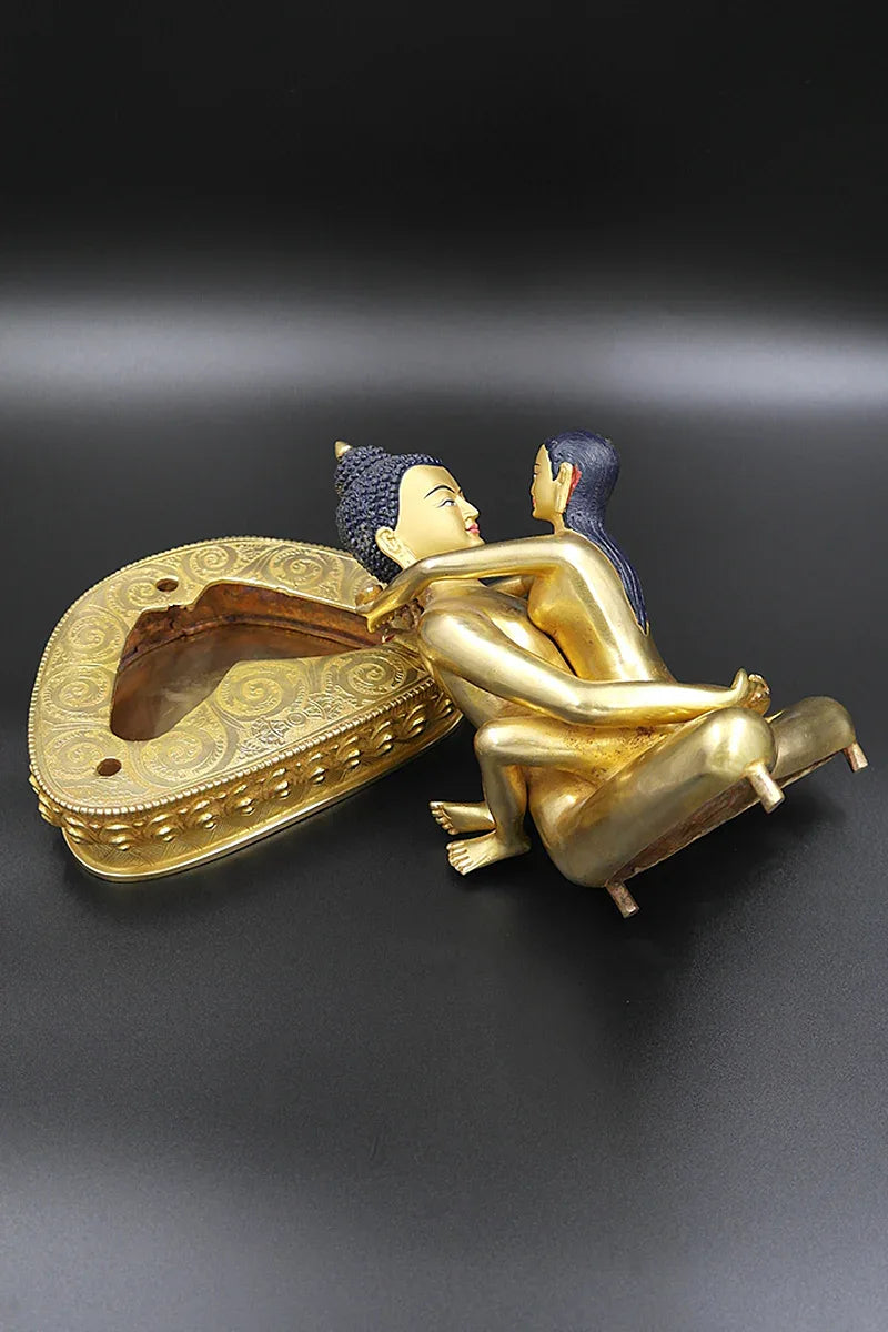 Gold Plated Buddha Shakti Statue, Yab Yum Samantabhadra Statue 9" - Vajracrafts