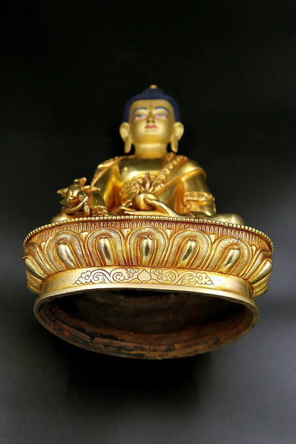 Fully plated Golden Medicine Buddha Statue from Nepal 9" - Vajracrafts