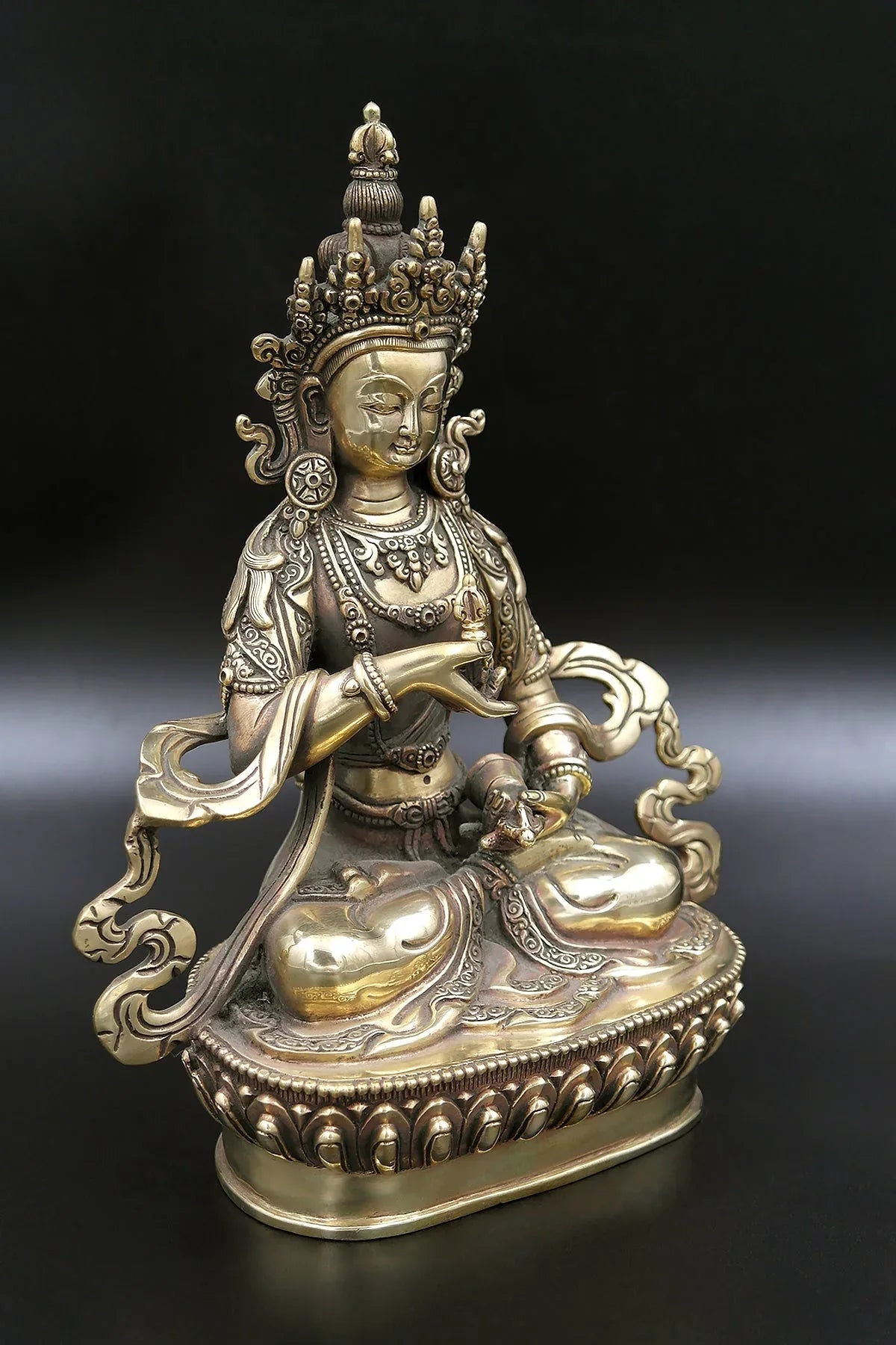 Golden tone and Antique looks Tibetan Vajrasattva Statue 9" - Vajracrafts