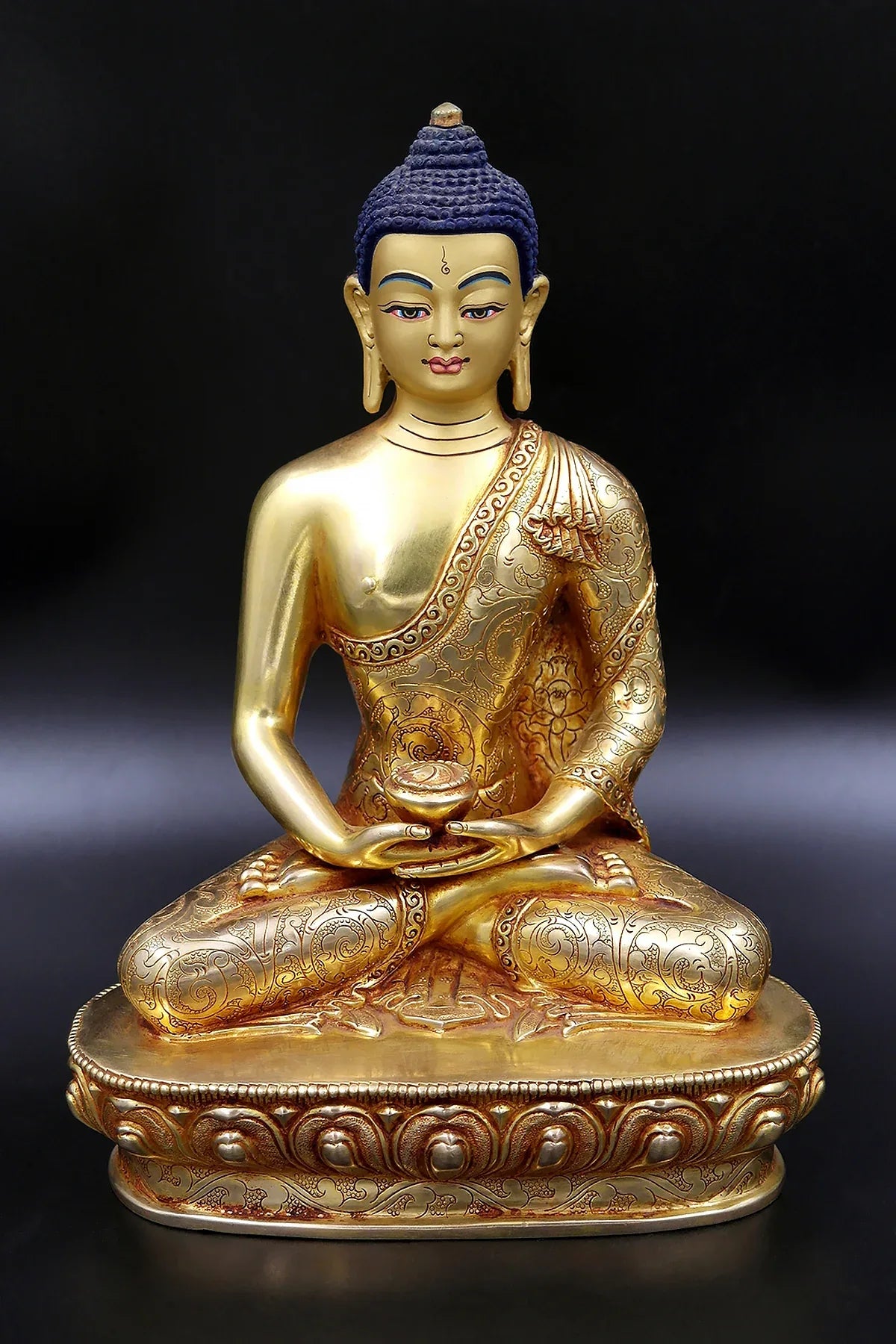 Elegant hand carved Gold Plated Amitabh Buddha Statue 9" - Vajracrafts