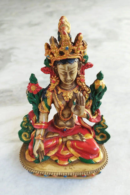 Eternal Hand Painted Resin White Tara Resin Statue 6" - Vajracrafts