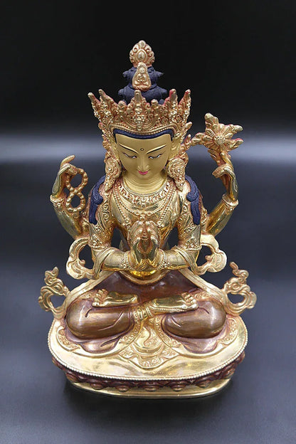 Full Gold Plated Chenrezig Statue 13" - Vajracrafts