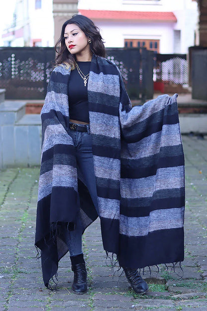 Black and grey extra Soft High Quality Yak Wool Blanket - Vajracrafts