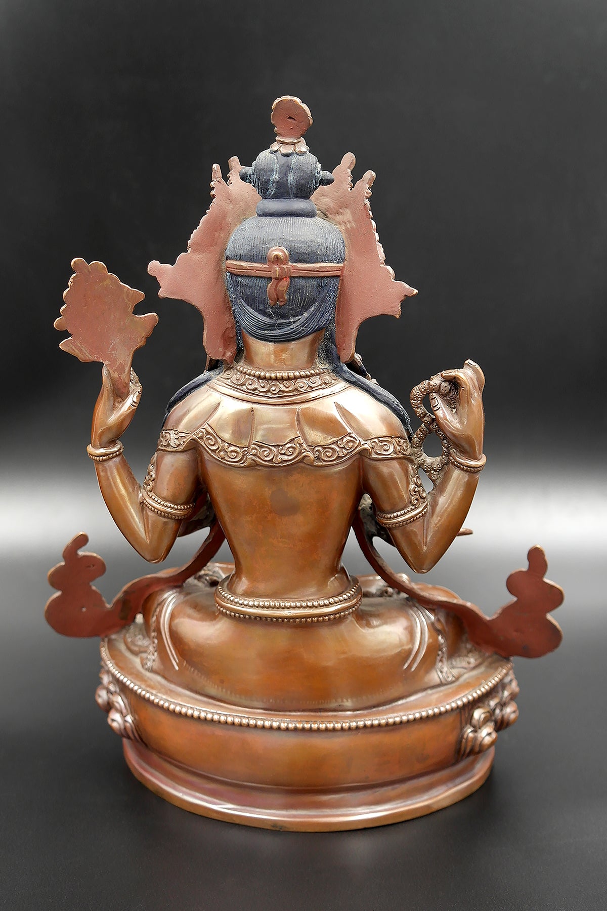 Copper Oxidized and Gold face painted Chenrezig Statue 8"