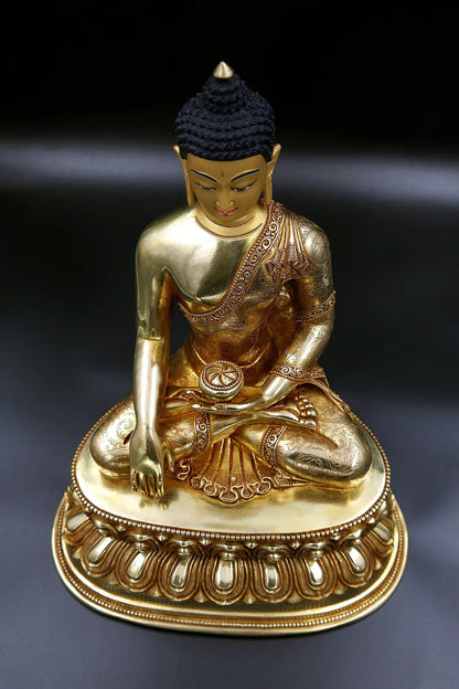 Nepalese Shakyamuni Buddha Statue in Double Lotus, 12" - Vajracrafts