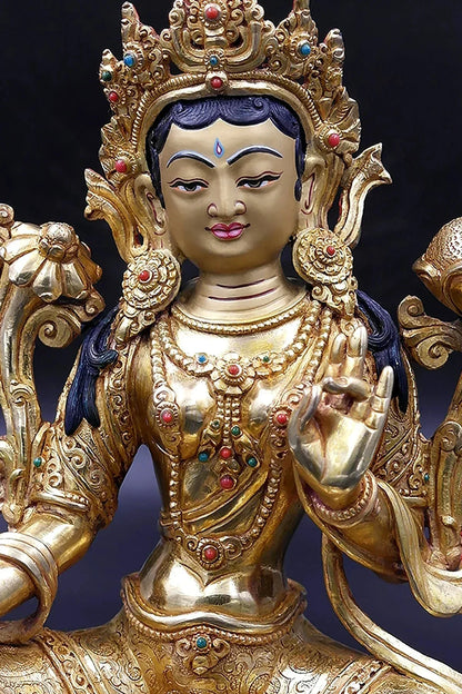 The Serene Green Tara Statue, 9" - Vajracrafts
