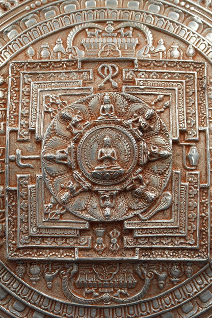 Silver Plated Tibetan Buddhist Mandala Thangka Wall hanging - Vajracrafts