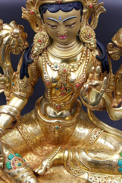The Serene Green Tara Statue, 9" - Vajracrafts