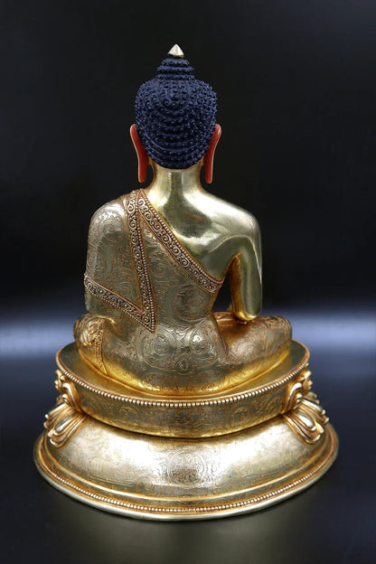 Nepalese Shakyamuni Buddha Statue in Double Lotus, 12" - Vajracrafts