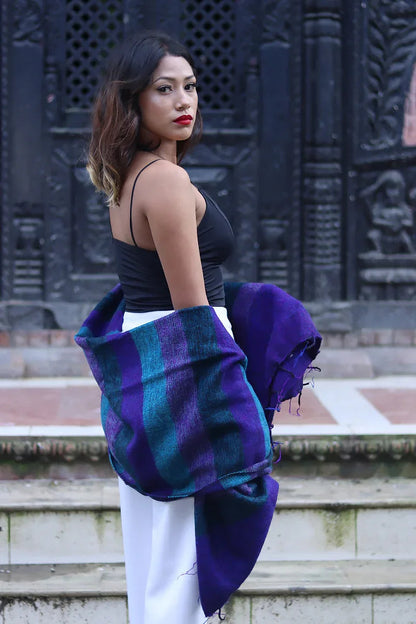 Purple Blue color Yak Wool Shawl - Vajracrafts