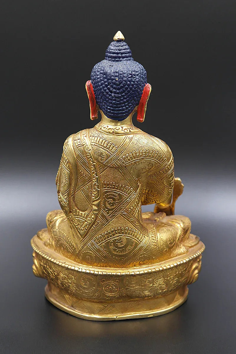 Gold Plated Medicine Buddha Statue, healing buddha statue, 8" - Vajracrafts