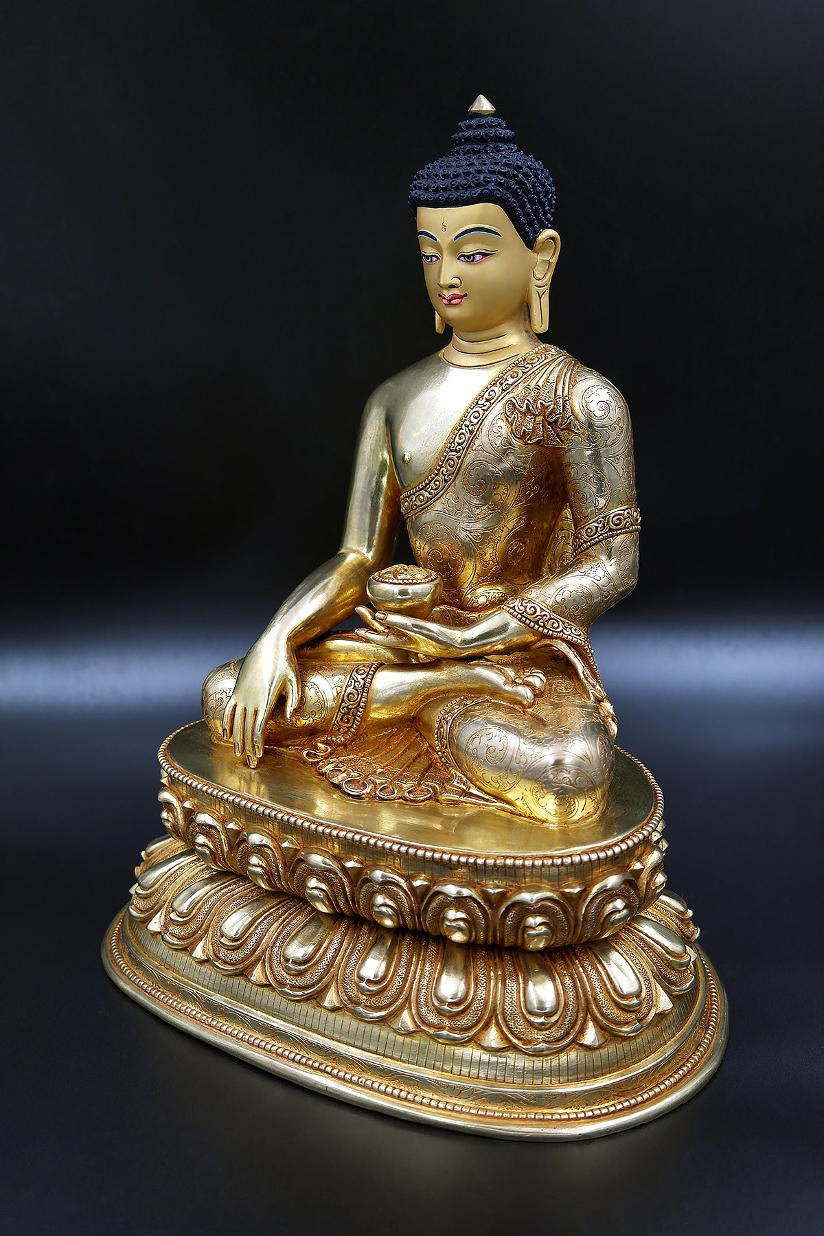 Nepalese Shakyamuni Buddha Statue in Double Lotus, 12"