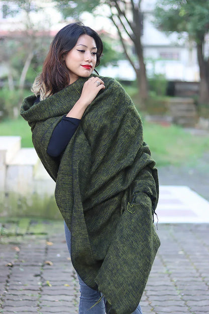 Handmade Himalayan Yak Wool Shawl Deep Forest Green - Vajracrafts