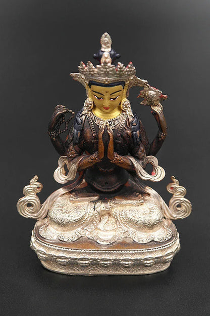 Two Tones Chenrezig Statue from Nepal 4" - Vajracrafts