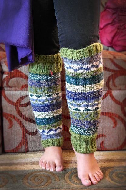 Forest Green and mixed colors woolen leg warmer - Vajracrafts