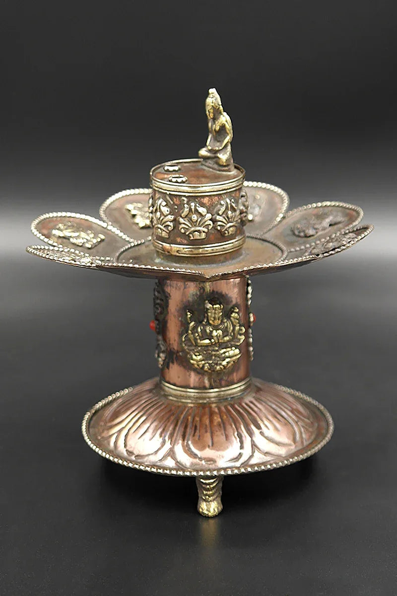 Copper Buddha Incense Burner with Eight Auspicious Symbols - Vajracrafts