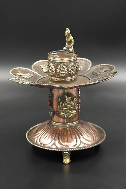 Copper Buddha Incense Burner with Eight Auspicious Symbols - Vajracrafts