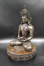 Crowned Amitabh Buddha Statue from Nepal 14" - Vajracrafts