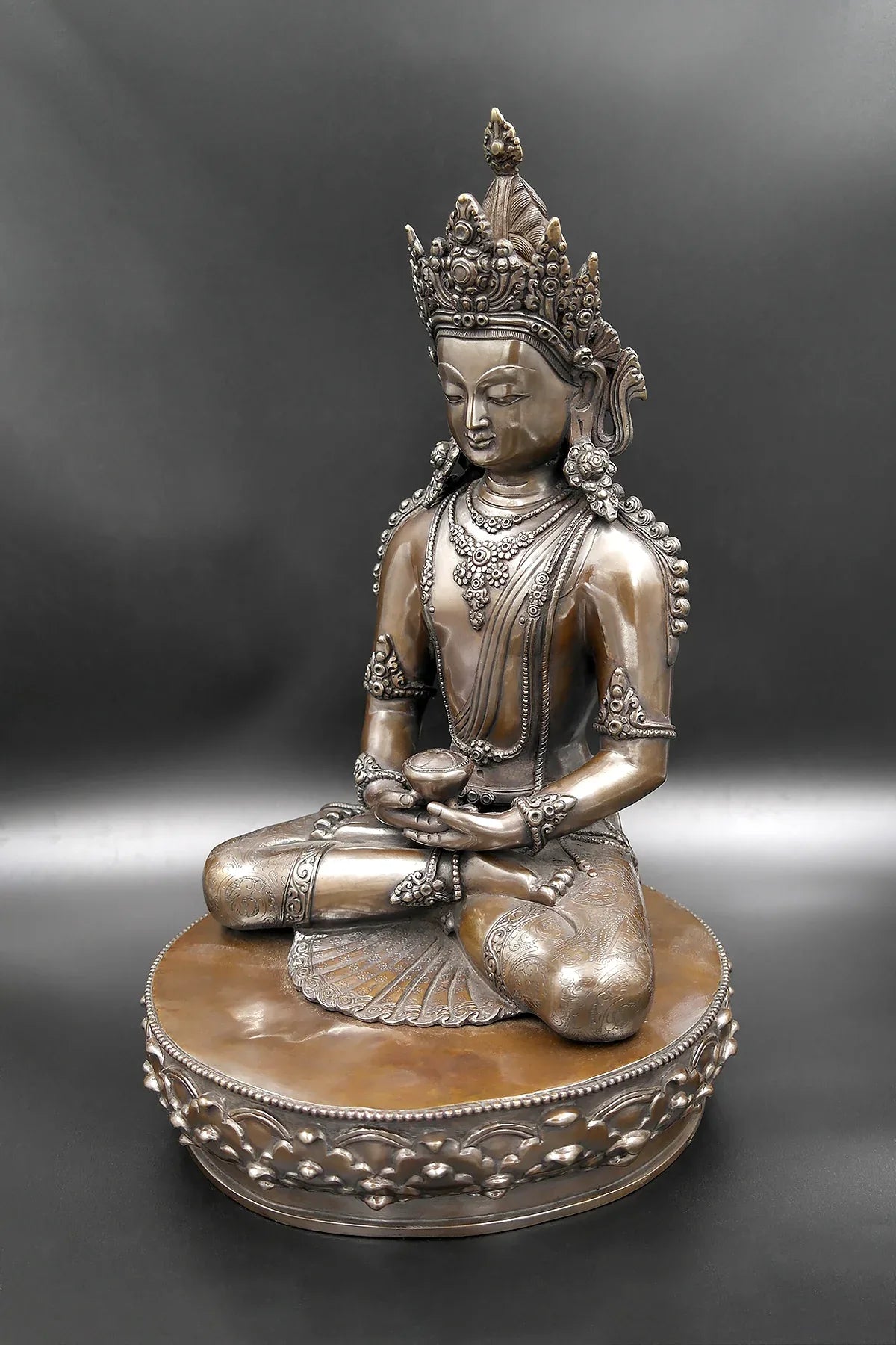 Crowned Amitabh Buddha Statue from Nepal 14" - Vajracrafts