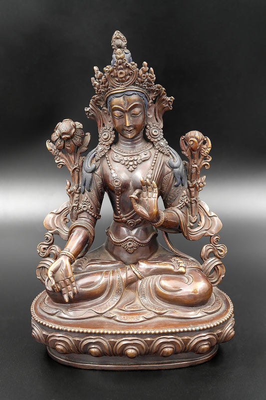 Copper Oxidized Buddhist White Tara Statue 8"