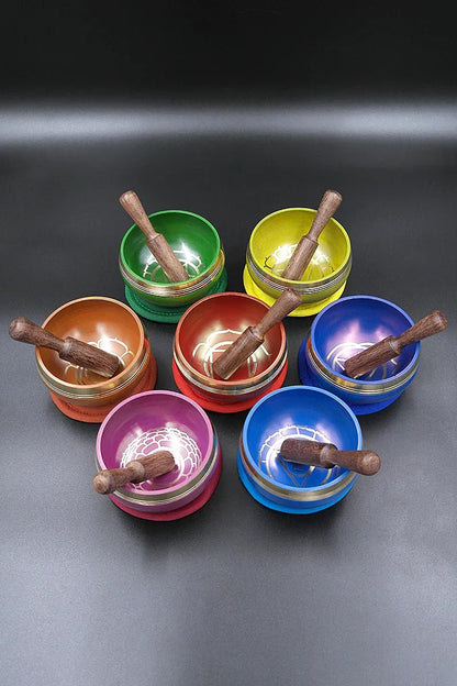 Seven Chakra Healing Singing Bowl Set From Nepal, 3.2" - Vajracrafts