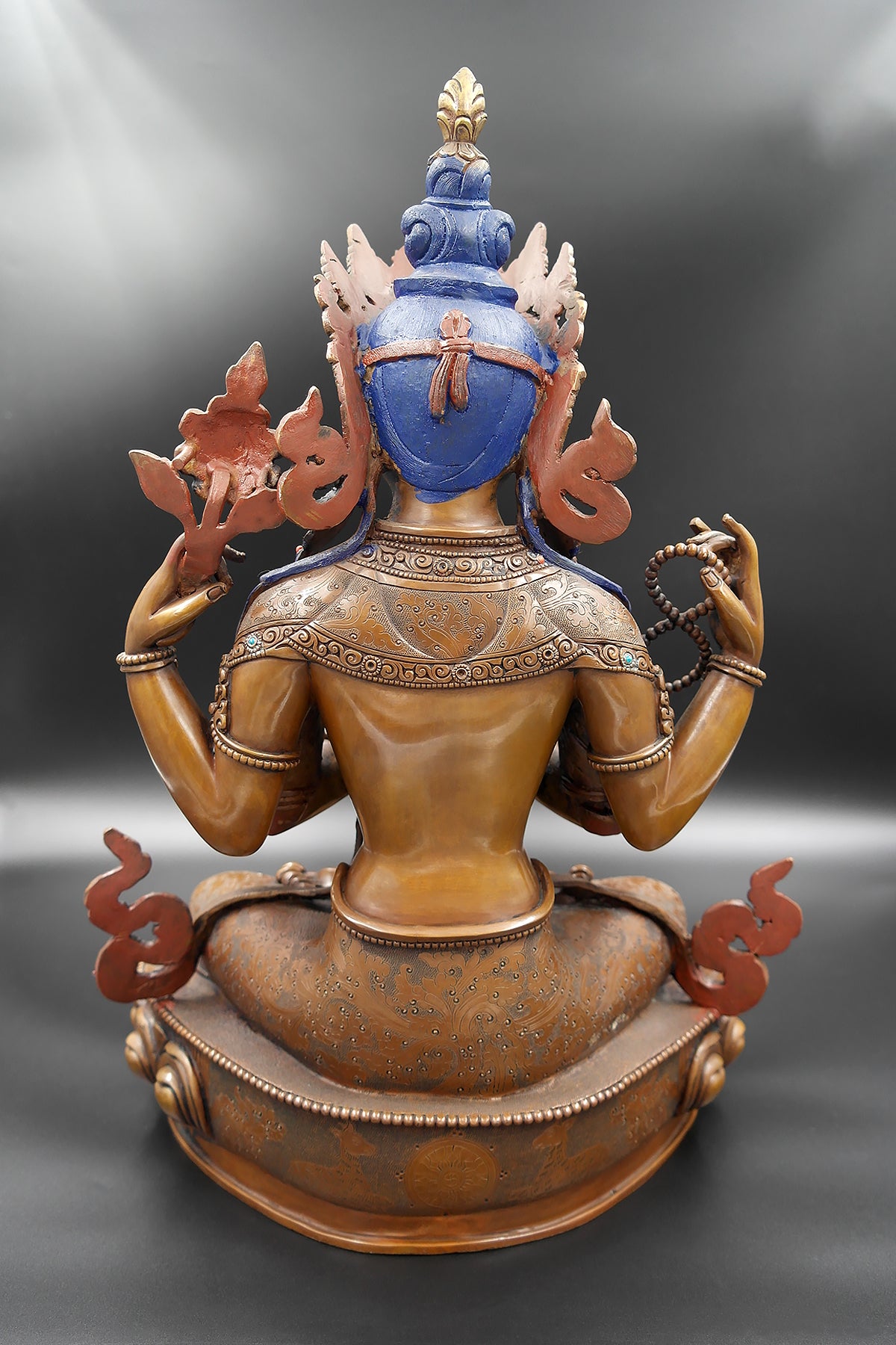 Four Armed Copper Oxidized Chenrezig Statue, 15"