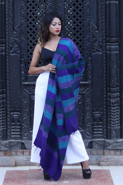 Purple Blue color Yak Wool Shawl - Vajracrafts