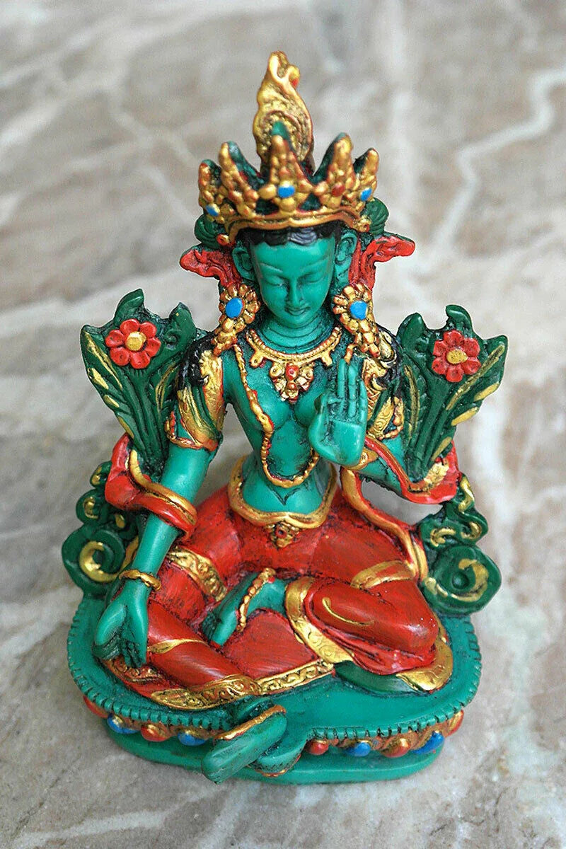 Hand Painted Tibetan Green Tara Statue, 6" - Vajracrafts