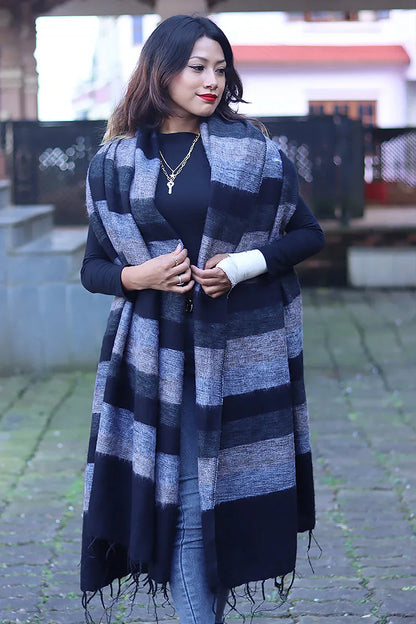 Black and grey extra Soft High Quality Yak Wool Blanket - Vajracrafts