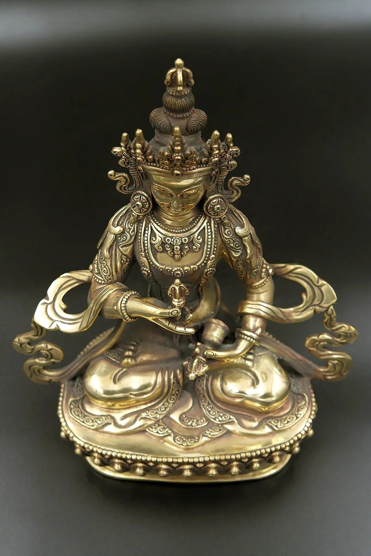 Golden tone and Antique looks Tibetan Vajrasattva Statue 9" - Vajracrafts
