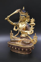 Partly Gold Plated Manjushree Statue from Nepal, 8" - Vajracrafts