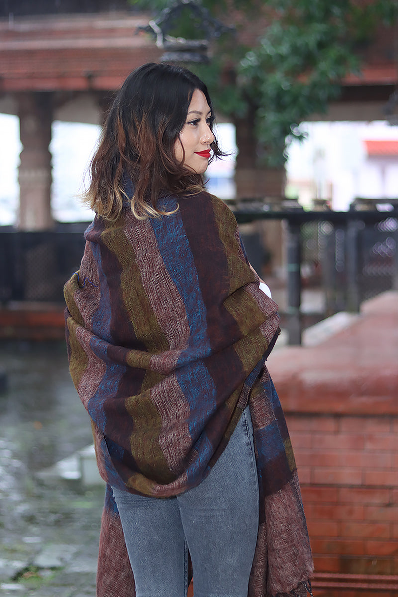 Handmade Nepalese Burgundy Mixed Yak Wool Blanket/Travel Throw