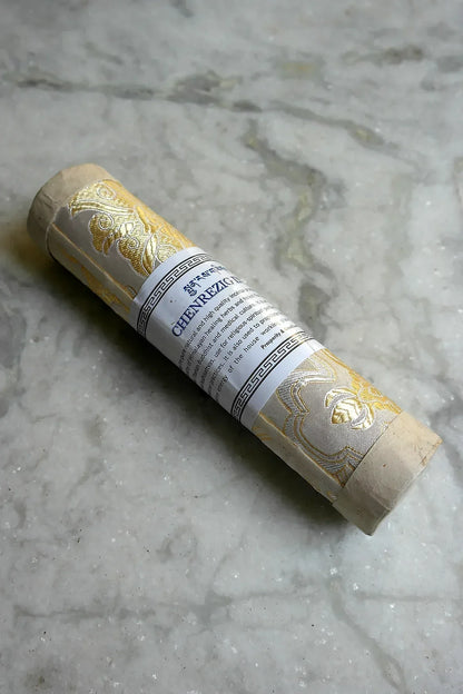 Tibetan Chenrezig Incense in brocade pack - Vajracrafts