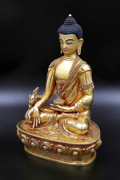 Fully plated Golden Medicine Buddha Statue from Nepal 9" - Vajracrafts