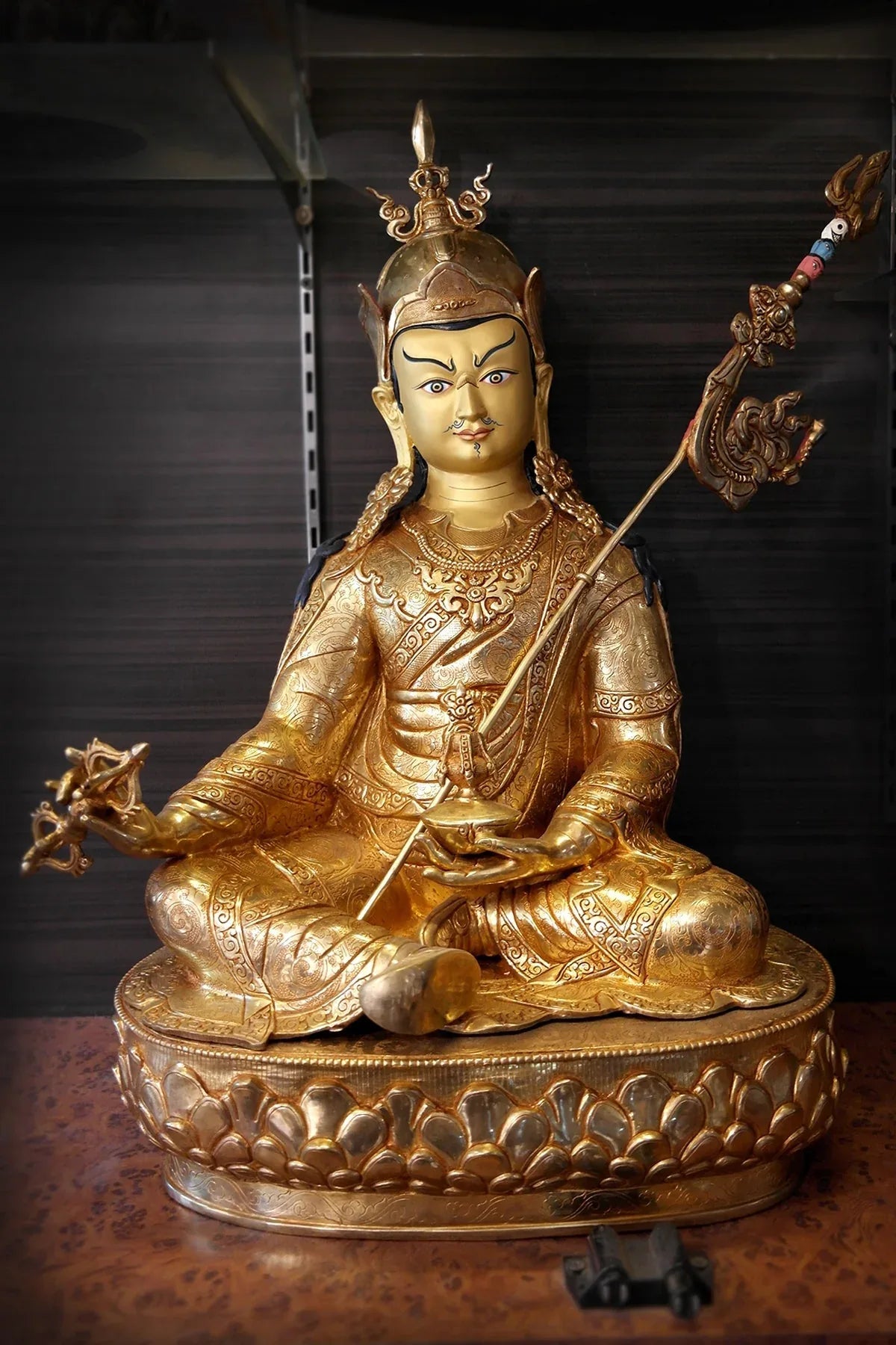 Guru Padmasambhava Statue | Gold Plated Tibetan Rinpoche 24" - Vajracrafts