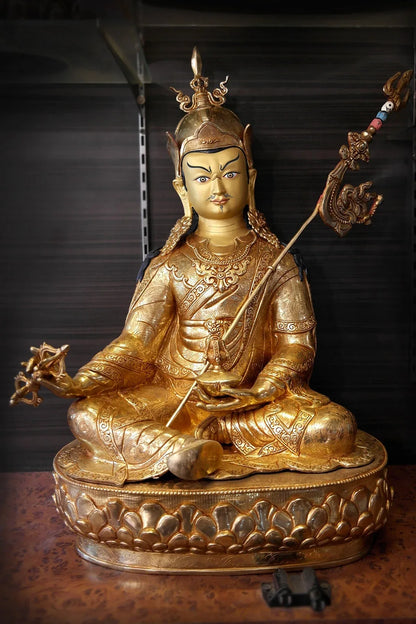 Guru Padmasambhava Statue | Gold Plated Tibetan Rinpoche 24" - Vajracrafts