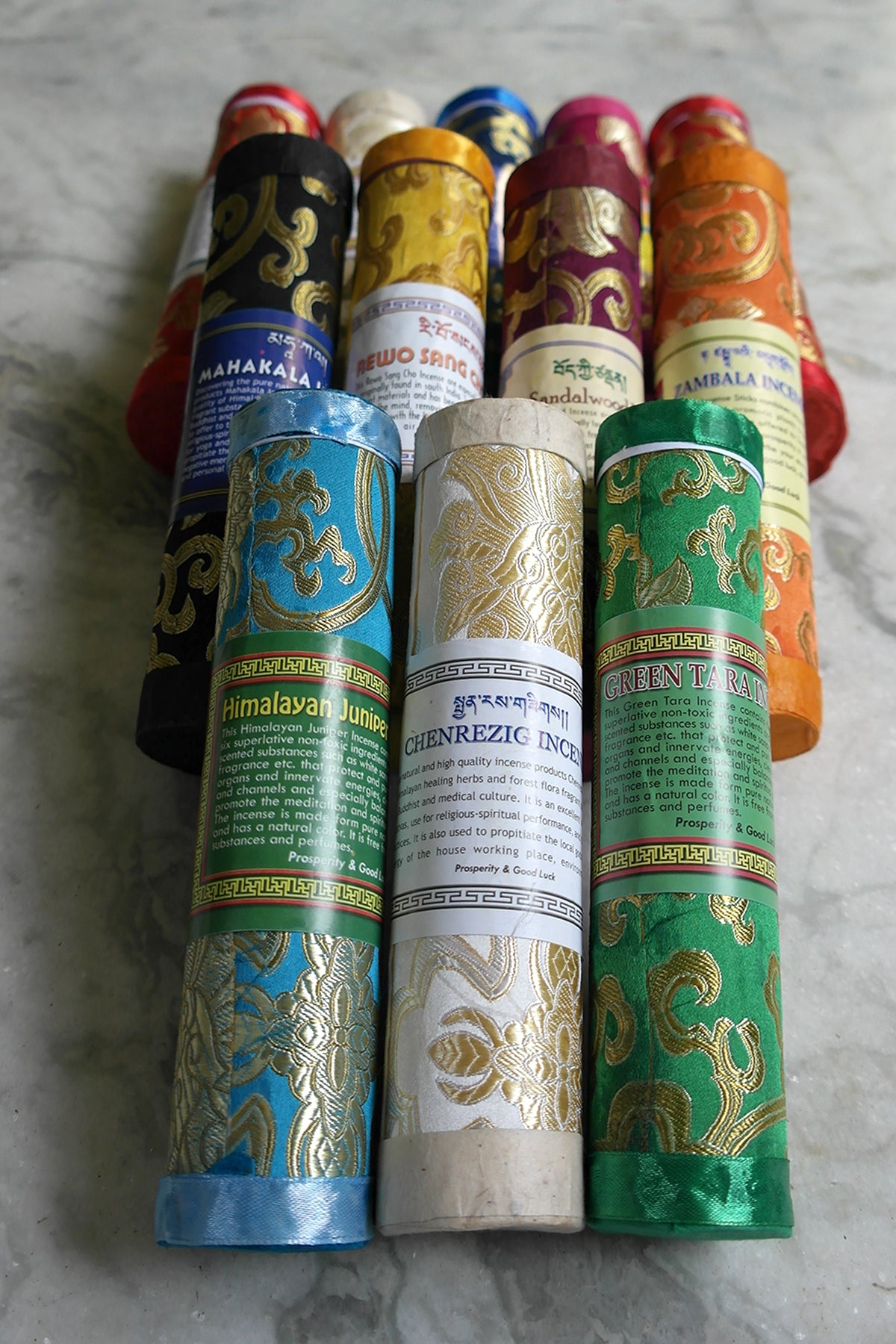 Tibetan Rewo Sang Cho Incense in brocade pack