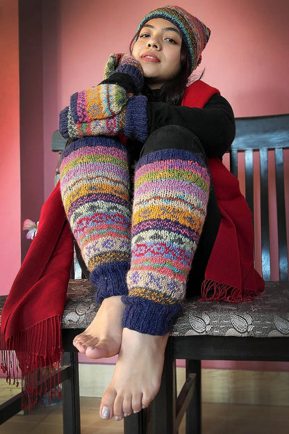 Blue, Pink and yellow and mixed colors woolen leg warmer - Vajracrafts