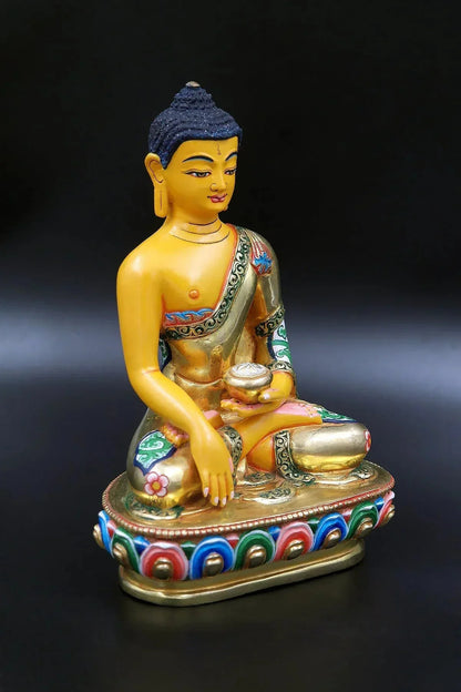 Color Painted and Gold Plated Shakyamuni Buddha Statue 6" - Vajracrafts