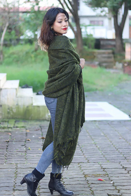 Handmade Himalayan Yak Wool Shawl Deep Forest Green - Vajracrafts