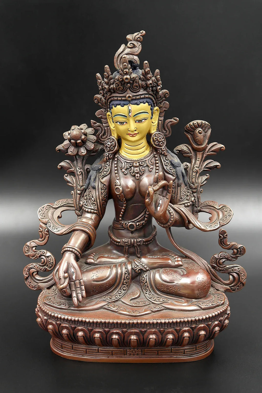 Copper Oxidized Tibetan White Tara Statue 8" - Vajracrafts