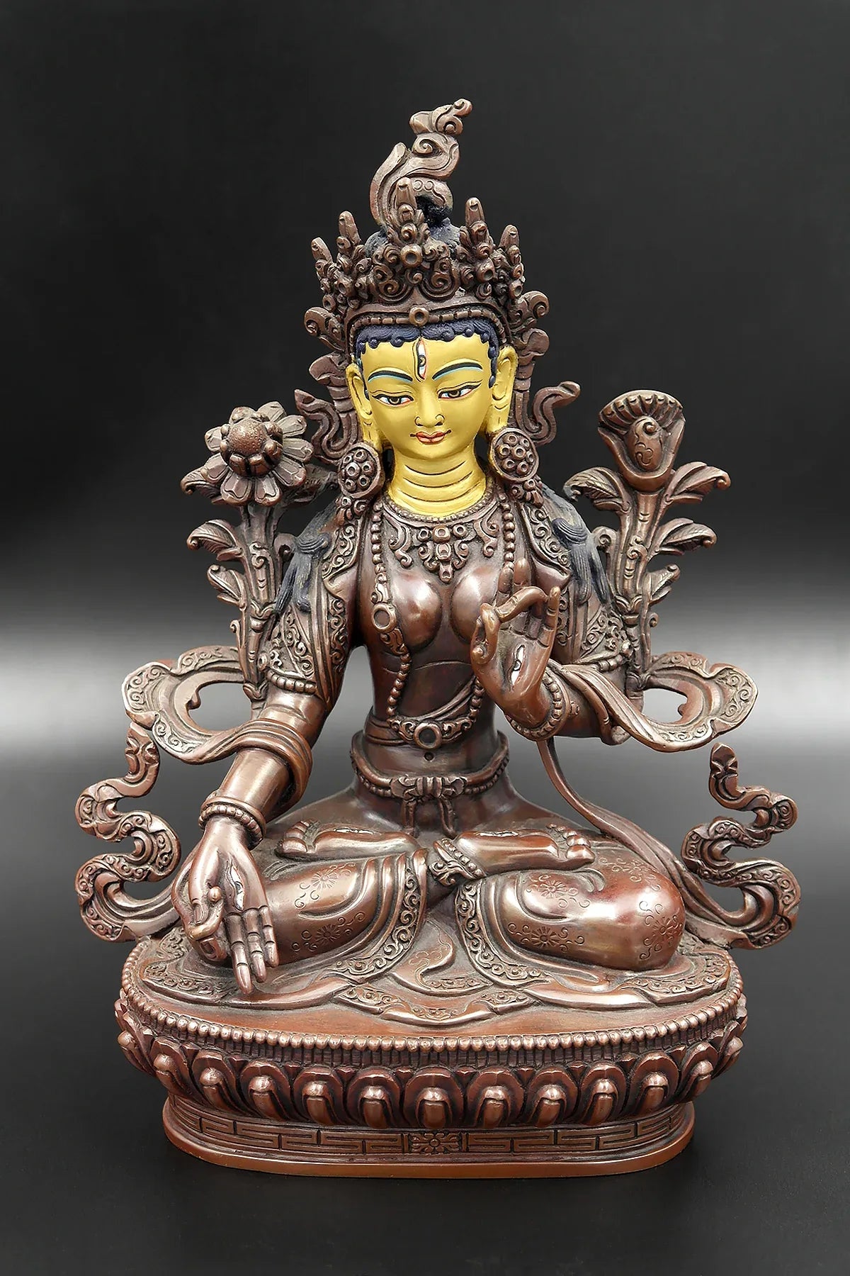 Copper Oxidized Tibetan White Tara Statue 8" - Vajracrafts