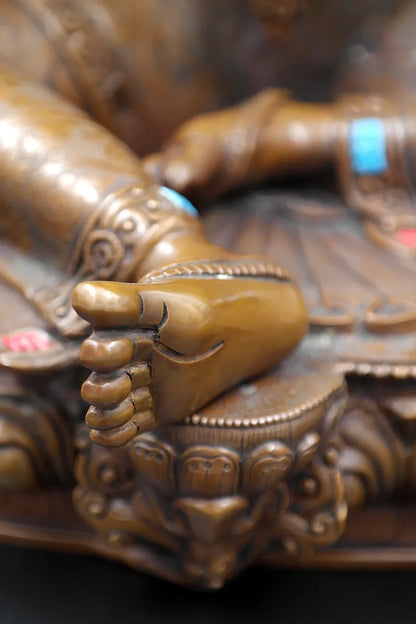 Jeweled Copper Green Tara Statue Top Quality, 15" - Vajracrafts