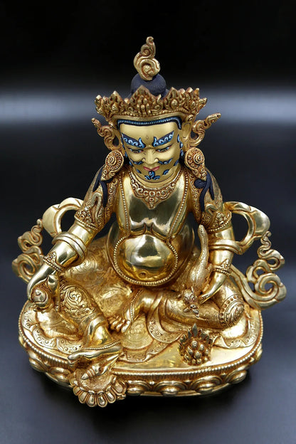 Gold Plated Zambala Statue from Patan 10.5" - Vajracrafts