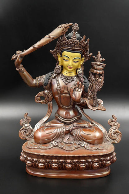 Copper Oxidized Manjushree Statue 8" - Vajracrafts