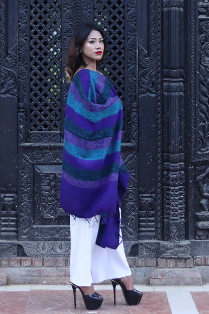 Purple Blue color Yak Wool Shawl - Vajracrafts