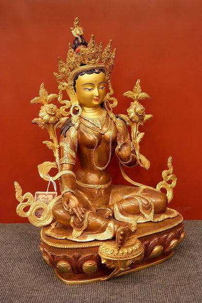 Masterpiece Green Tara Statue from Patan 18" - Vajracrafts